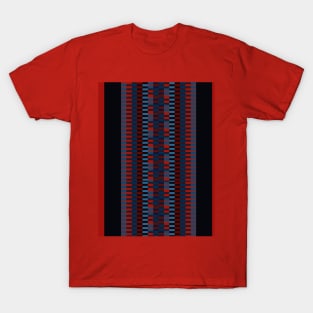 Checkered Ethnic Mosaic Pattern Blues and Coral T-Shirt